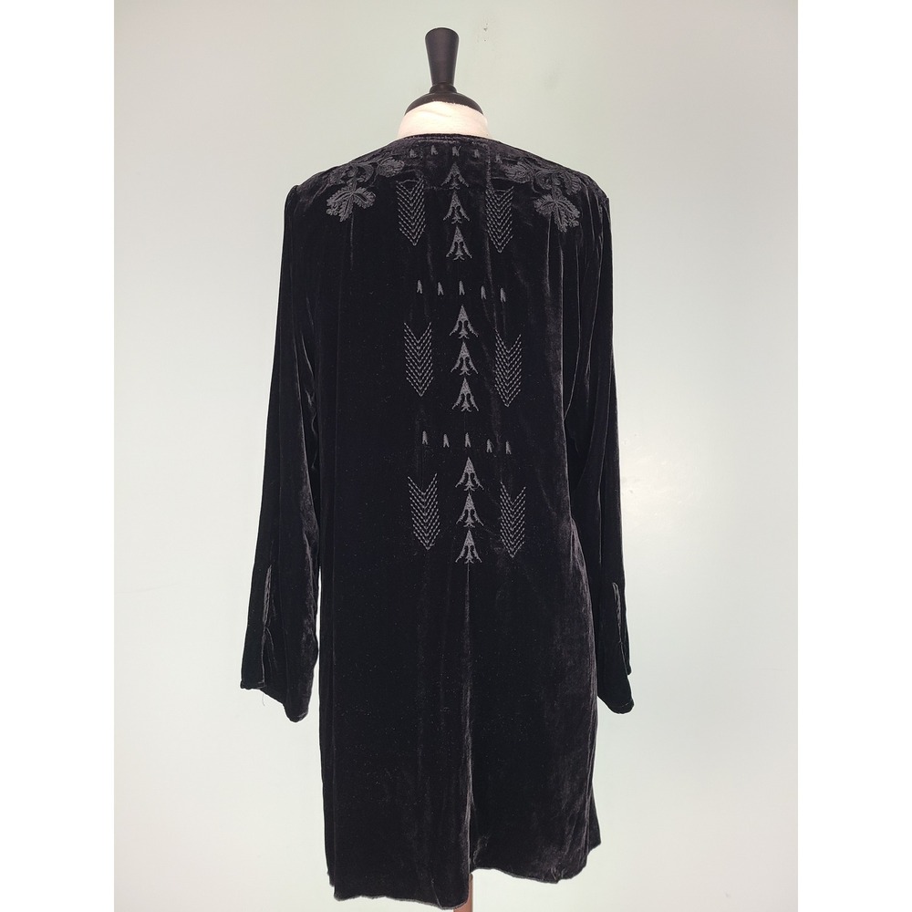 Johnny Was‎ Sz L Tilda Embroidered Black Velvet Silk Tunic Top Boho Whimsigoth - Picture 2 of 6